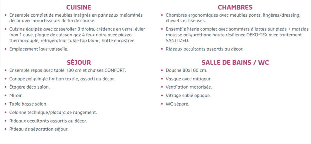 Vous trouverez tous les détails du mobil home Modulo 72.2 Fiche descriptif du modèle MODULO 72.2 2026