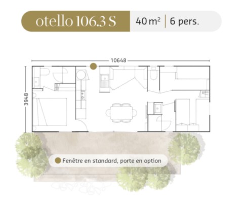 Ici vous trouverez le plan d'implantation de ce magnifique mobil home OTELLO 106.3 2026 : Plan d'implantation